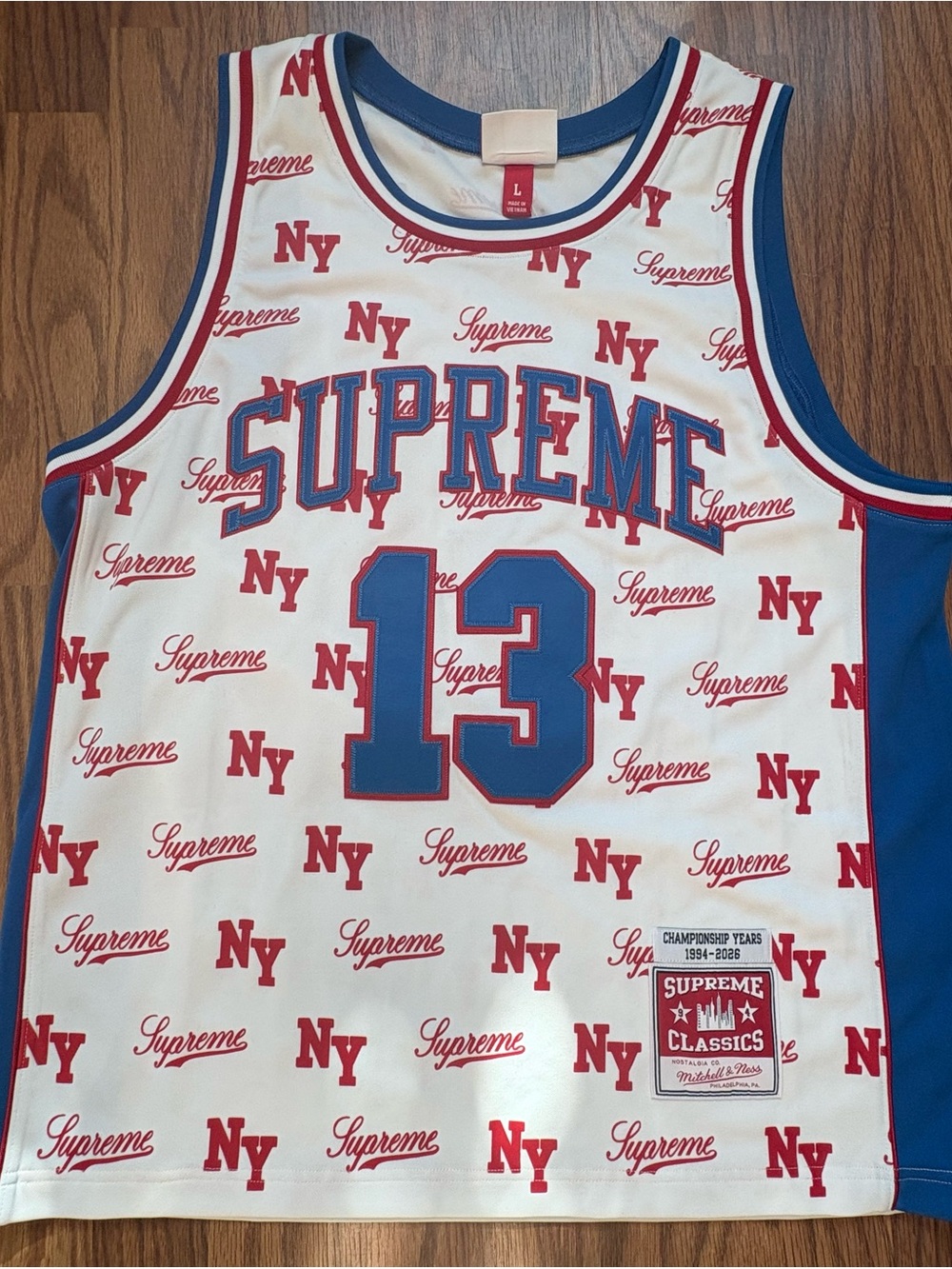 Supreme  x Mitchell & Ness Collaboration Monogram Basketball Jersey size Large